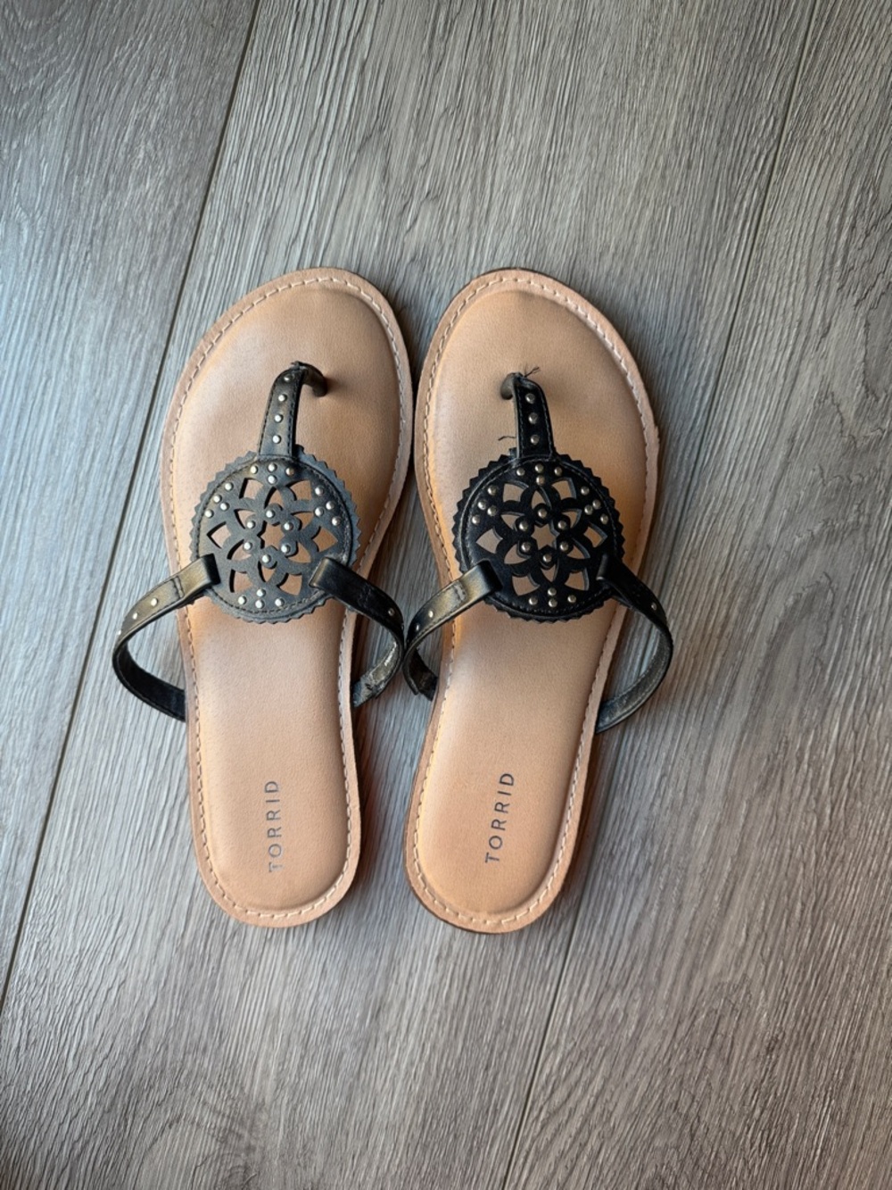 torrid Black Medallion Thong Sandals with Tan Footbed Wide Width